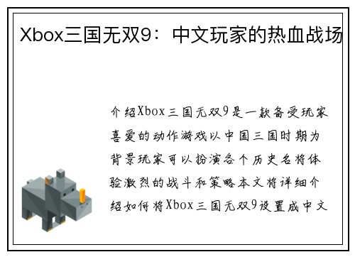 Xbox三国无双9：中文玩家的热血战场